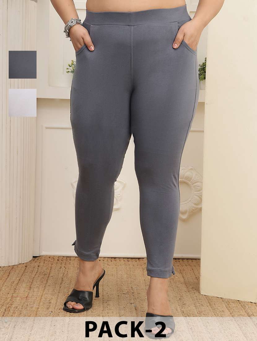 women pack of 2 plus size solid mid rise legging