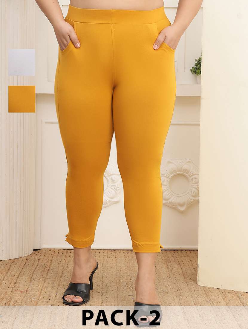 women pack of 2 plus size solid mid rise legging