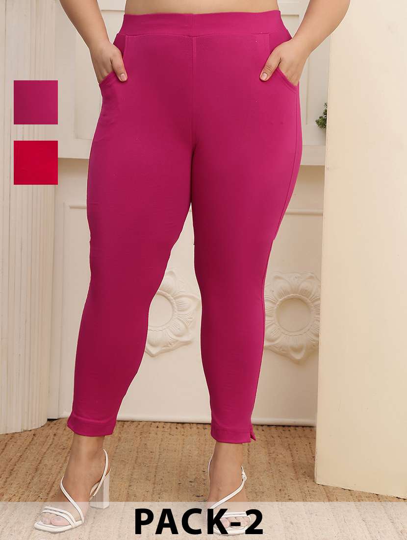women pack of 2 plus size solid mid rise legging