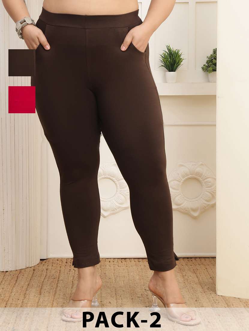 women pack of 2 plus size solid mid rise legging