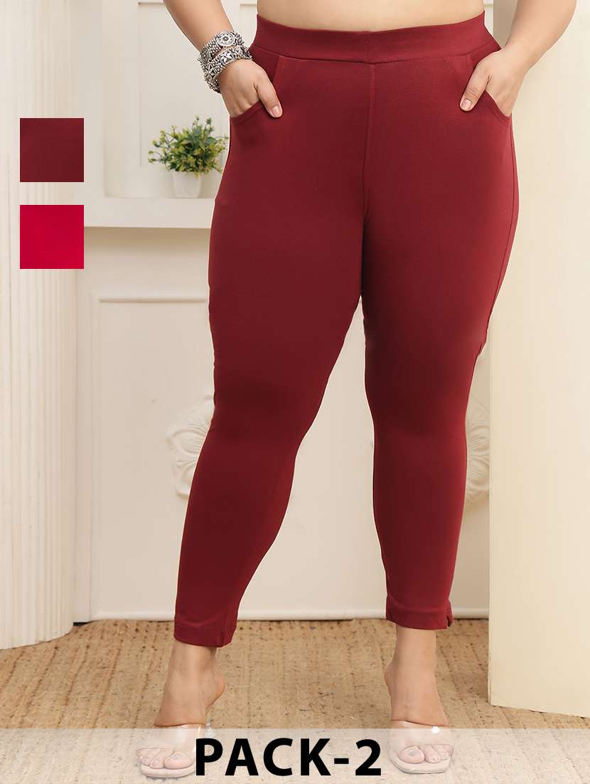 women pack of 2 plus size solid mid rise legging