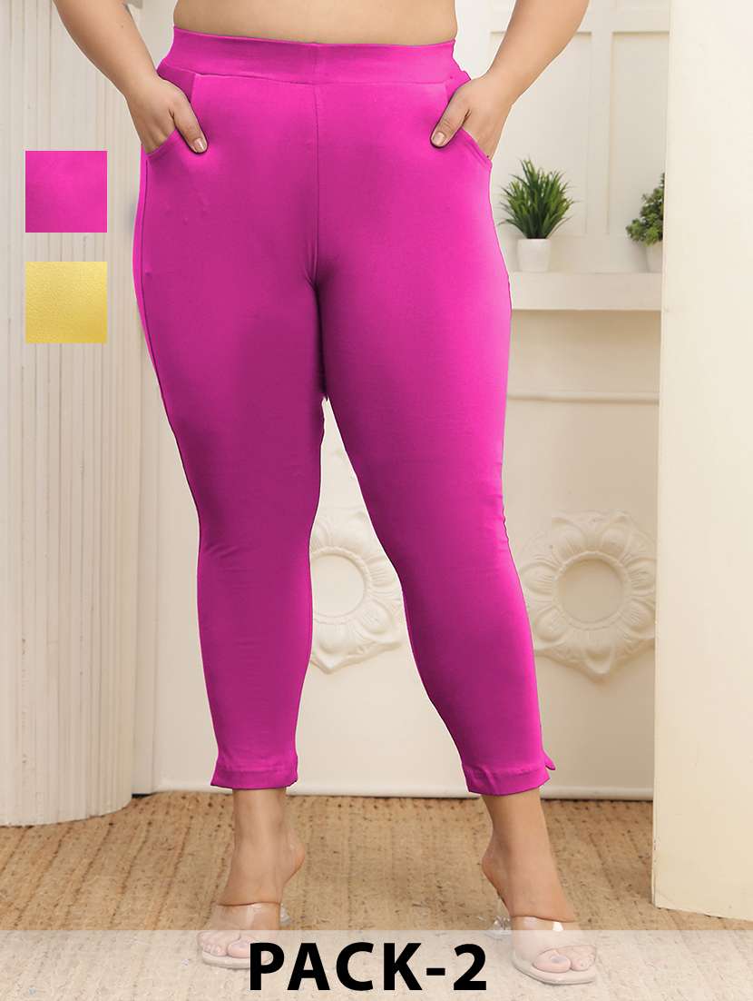 women pack of 2 plus size solid mid rise legging