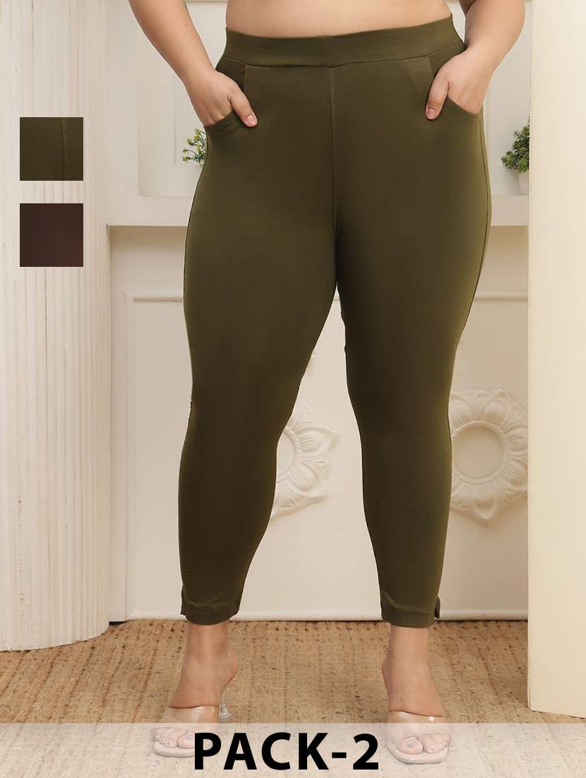 women pack of 2 plus size solid mid rise legging
