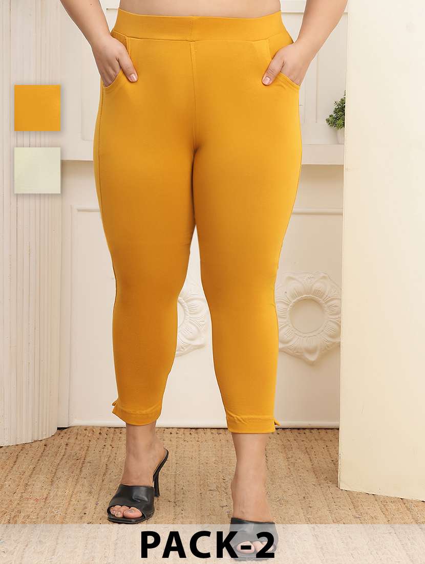 women pack of 2 plus size solid mid rise legging