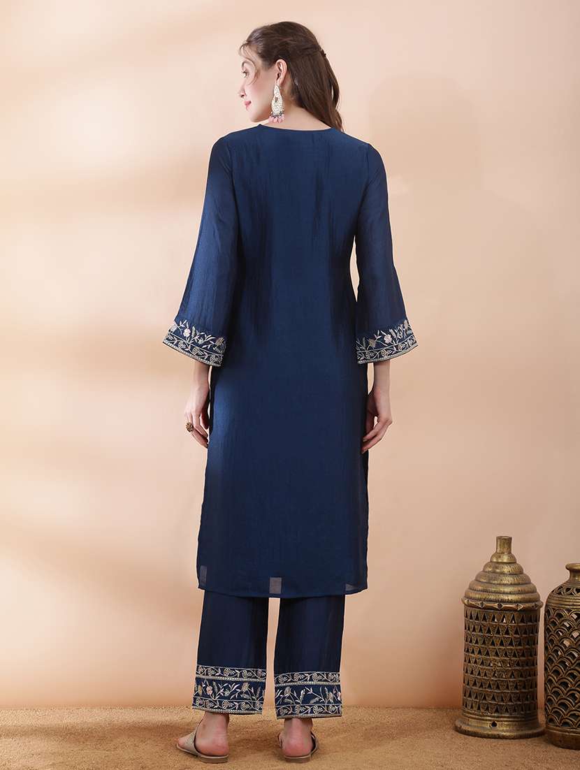 women solid with work long sleeve kurta pant set - 22378243 -  Standard Image - 3