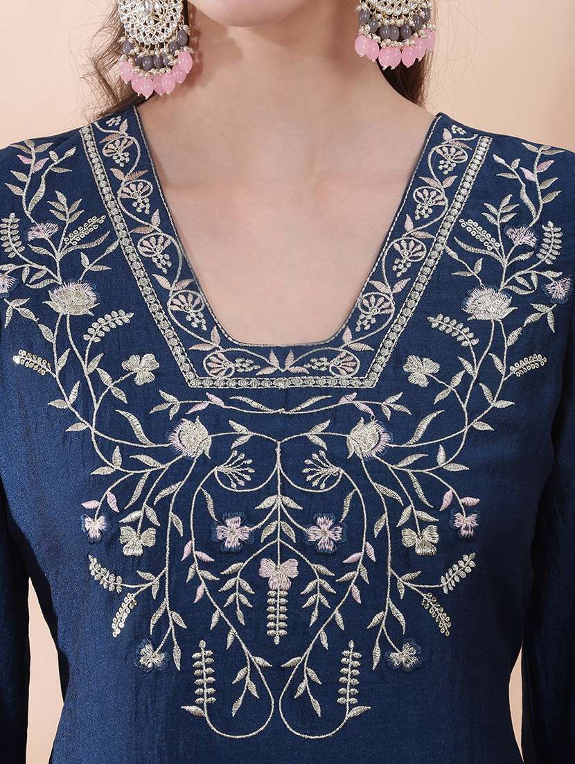 women solid with work long sleeve kurta pant set - 22378243 -  Standard Image - 5