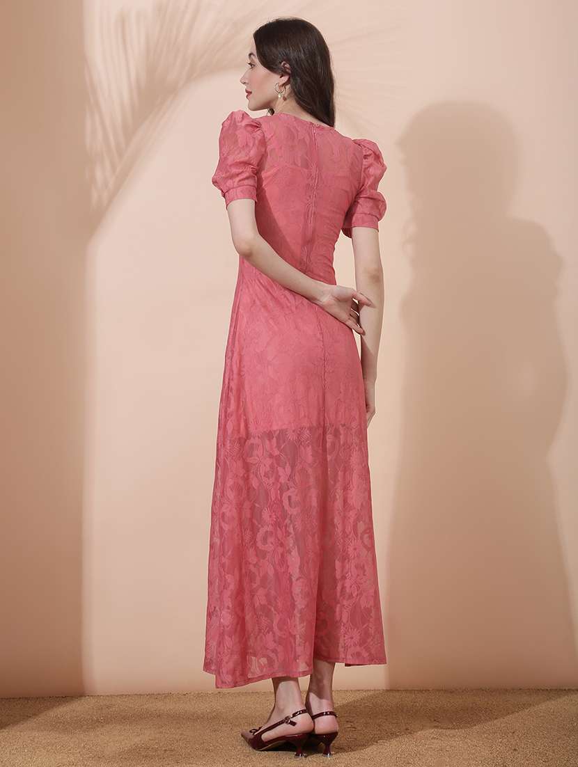 women self designed puff sleeve a-line dress - 22378249 -  Standard Image - 3