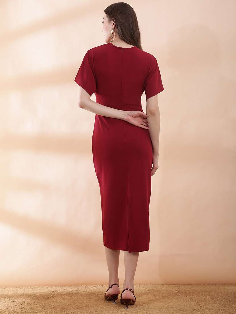 women solid puff sleeve bodycon dress - 22378254 -  Standard Image - 3
