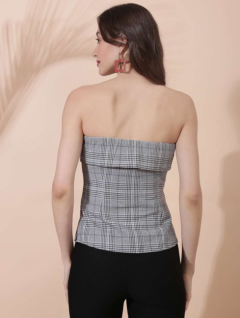 womne checkered sleeveless tube top - 22378255 -  Standard Image - 3