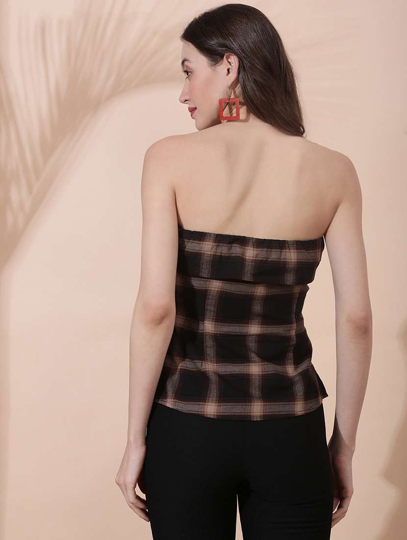 women checekered sleeveless tube top - 22378256 -  Standard Image - 3