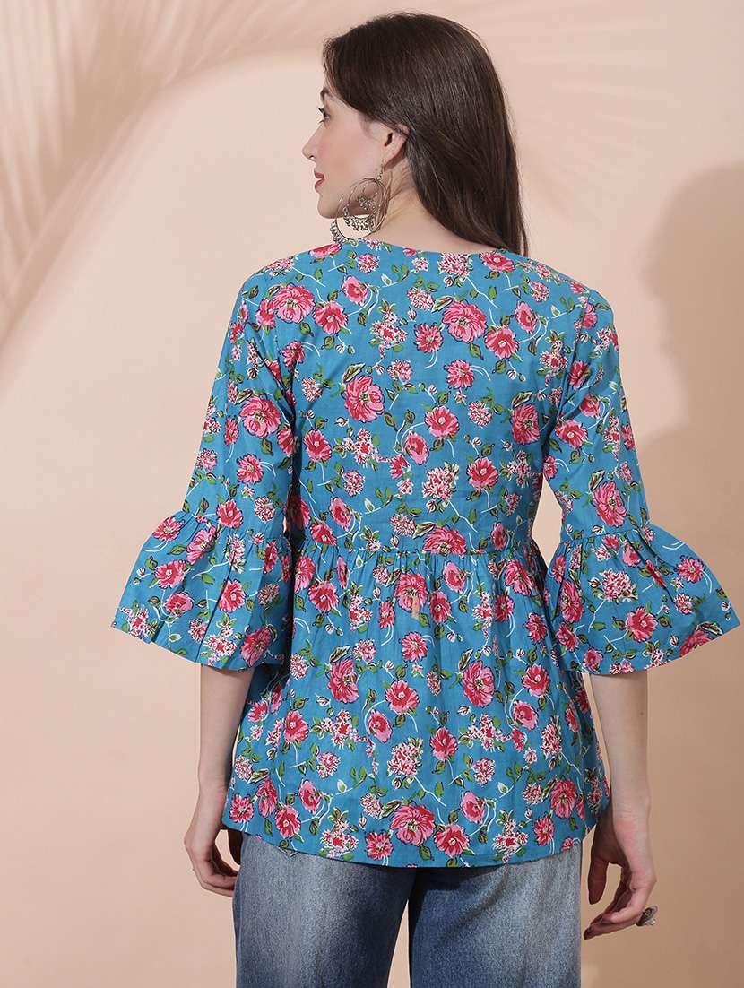 women floral print bell sleeve flared tunic - 22378260 -  Standard Image - 3