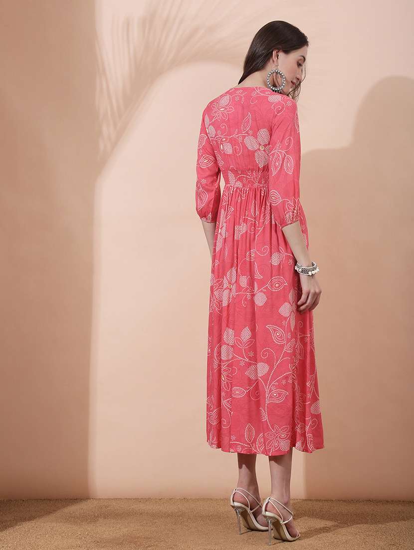 Women Floral Printed Puff Sleeve Ethnic Dress - 22378267 -  Standard Image - 3
