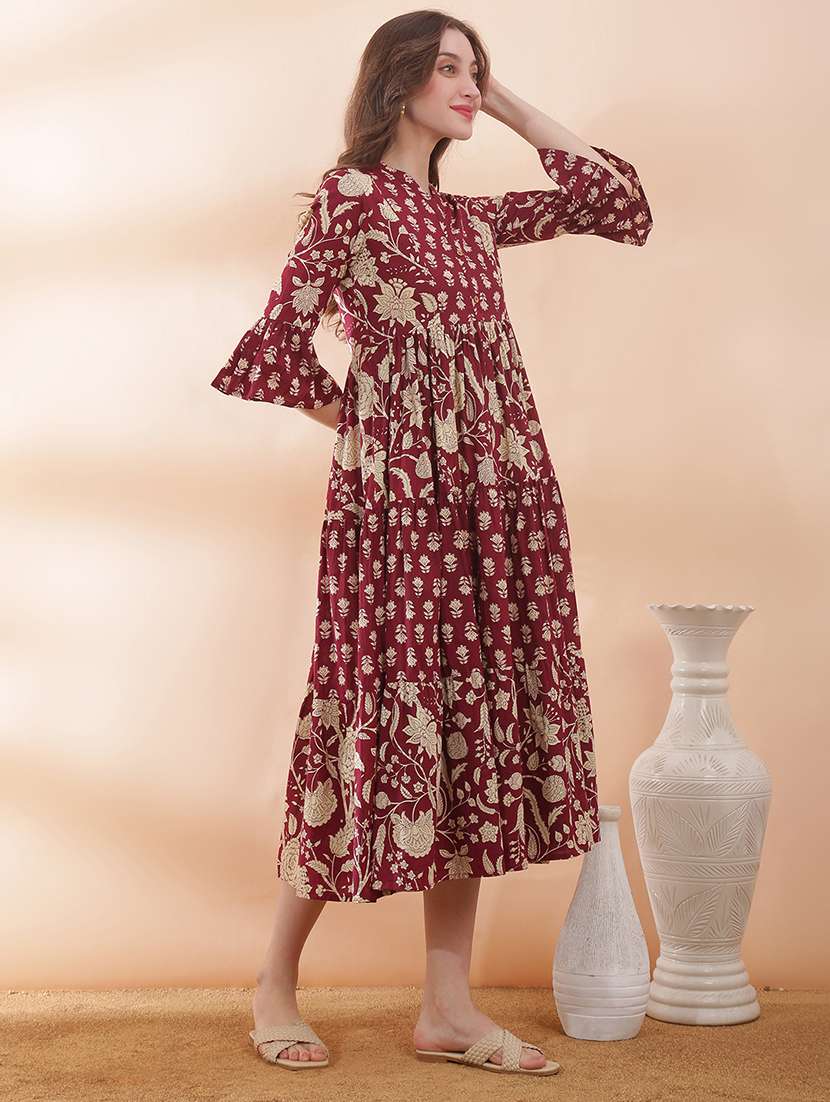 women floral printed bell sleeve ethnic dress - 22378272 -  Standard Image - 3