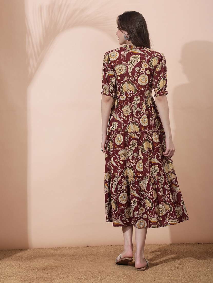 women floral printed puff sleeve ethnic dress - 22378274 -  Standard Image - 3