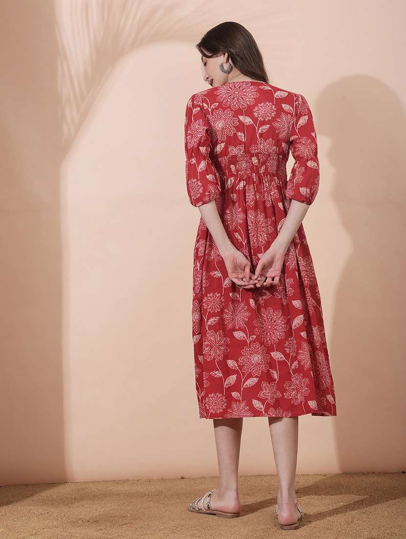 women floral printed puff sleeve ethnic dress - 22378275 -  Standard Image - 3