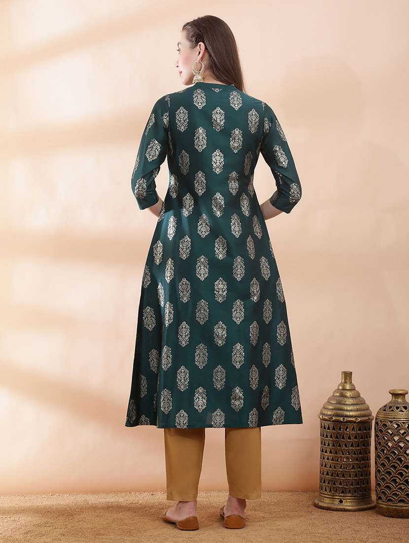 women foil printed three quarter sleeve a-line kurta - 22378297 -  Standard Image - 3