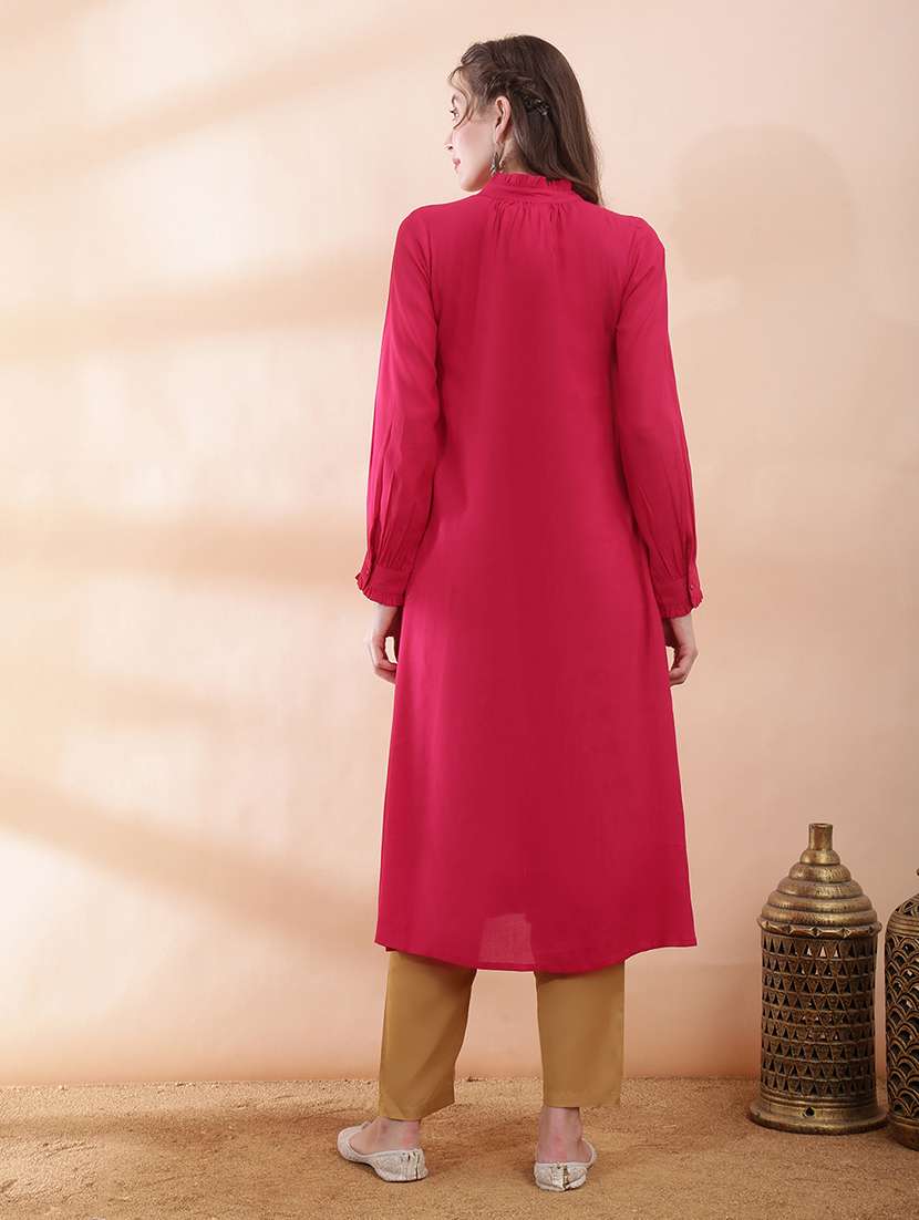 women solid long sleeve a-line kurta - 22378301 -  Standard Image - 3