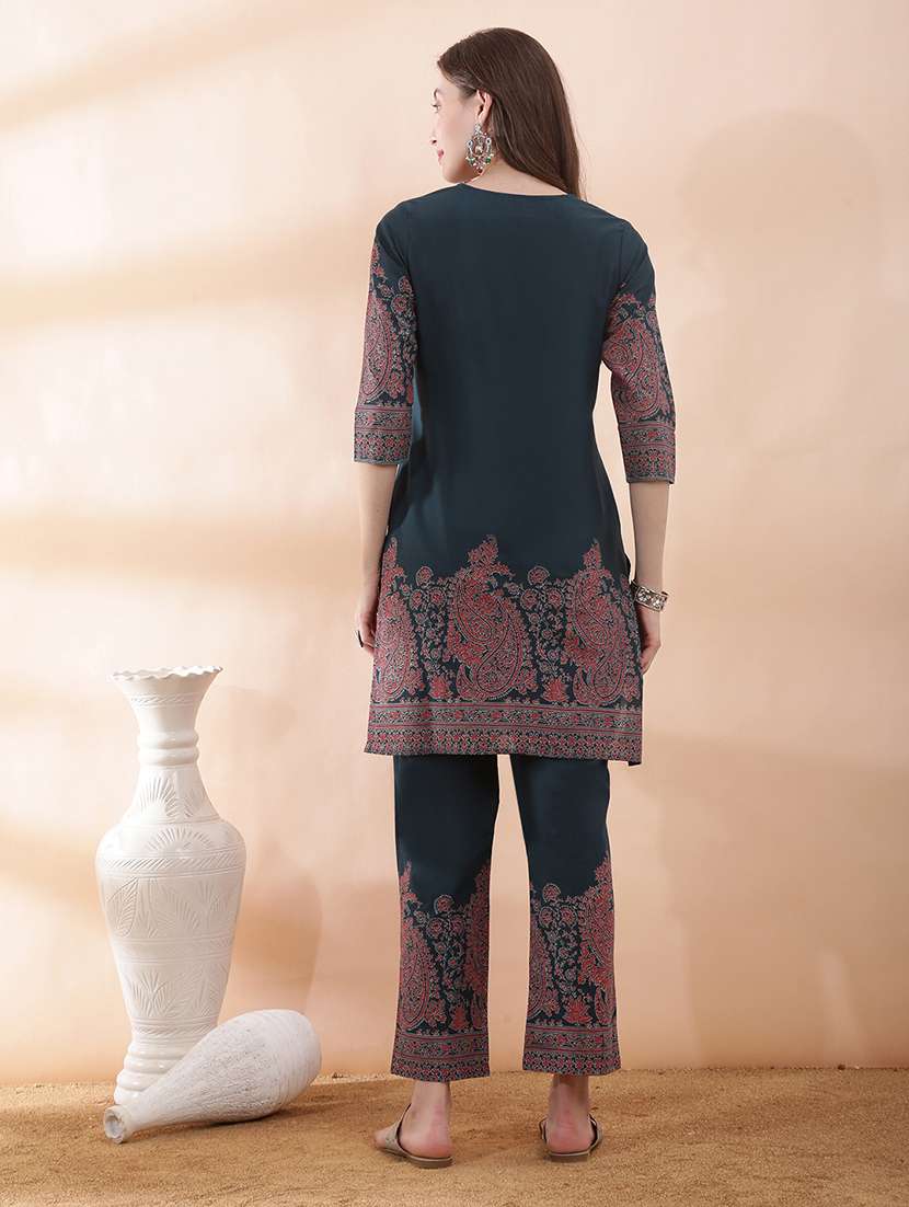 women paisley three quarter sleeve kurta pant set - 22378307 -  Standard Image - 3