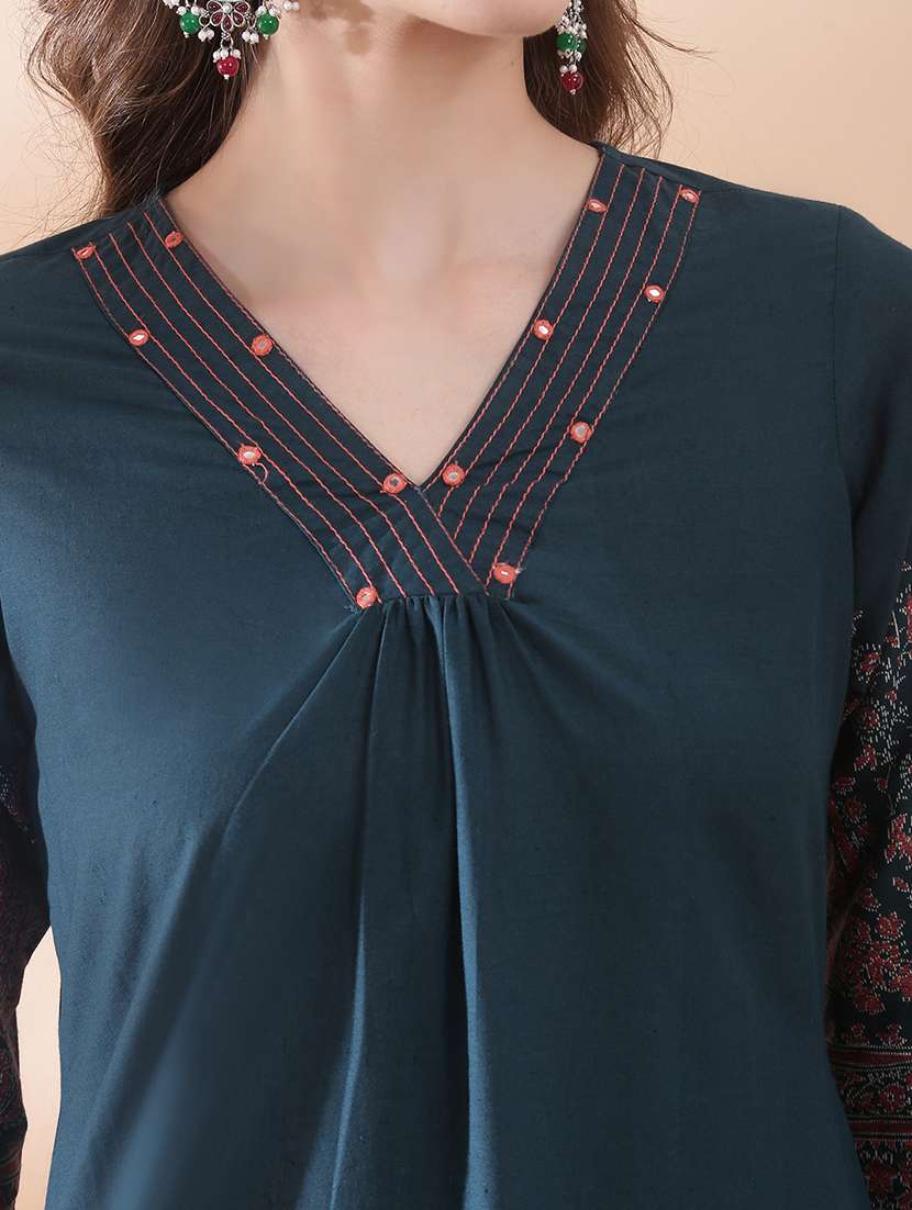 women paisley three quarter sleeve kurta pant set - 22378307 -  Standard Image - 5