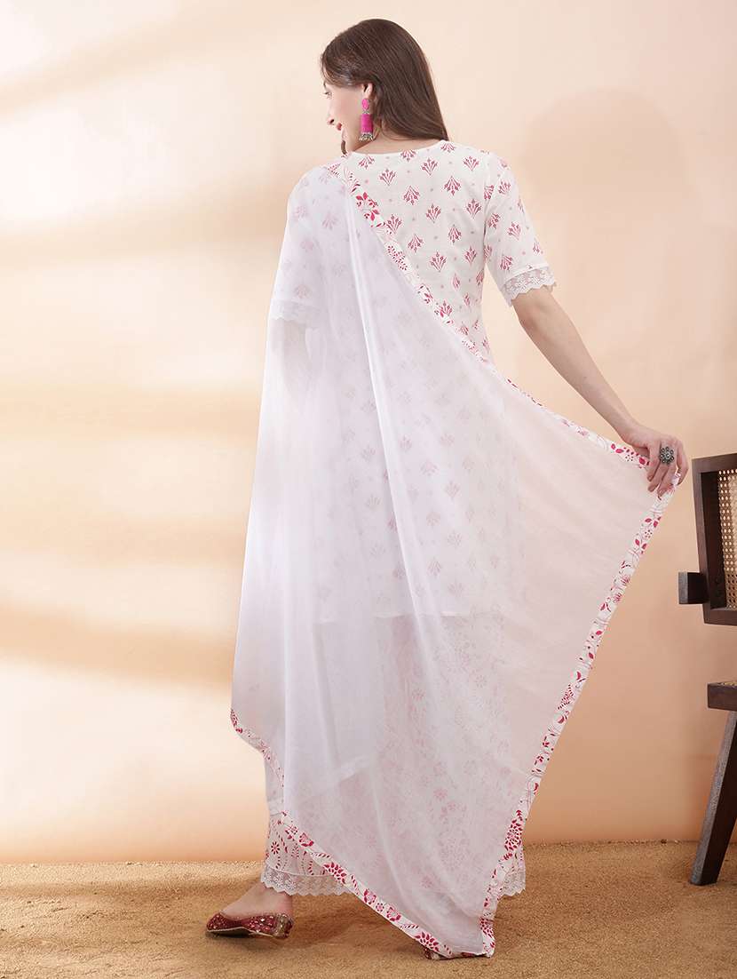 women printed short sleeve kurta palazzo with dupatta set - 22378309 -  Standard Image - 3