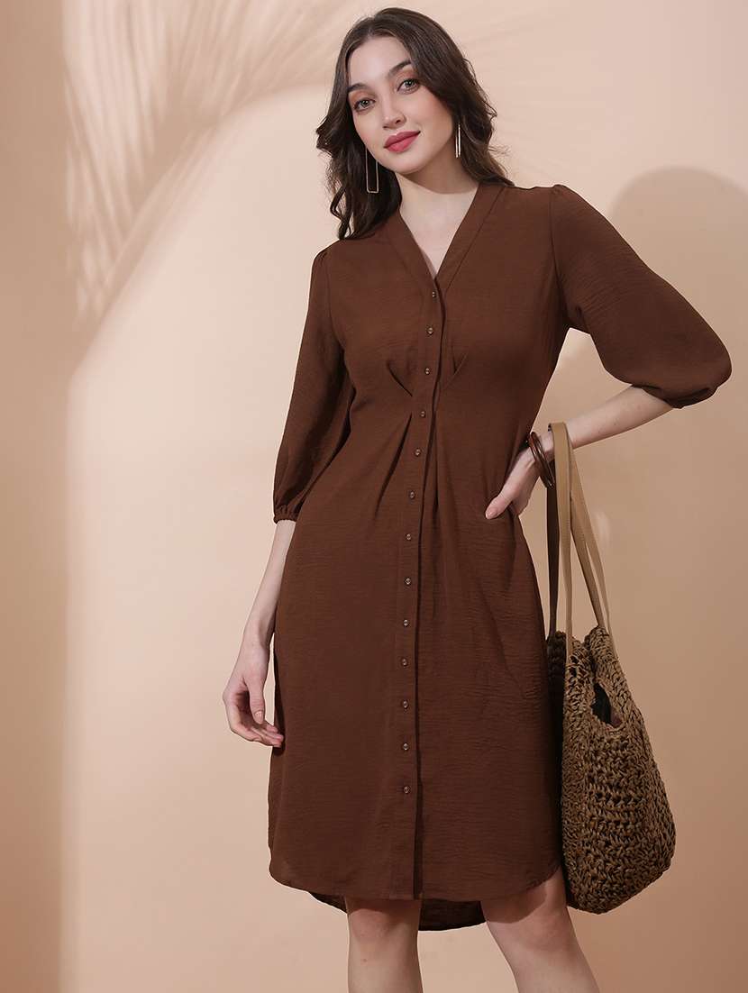women solid puff sleeve shirt dress
