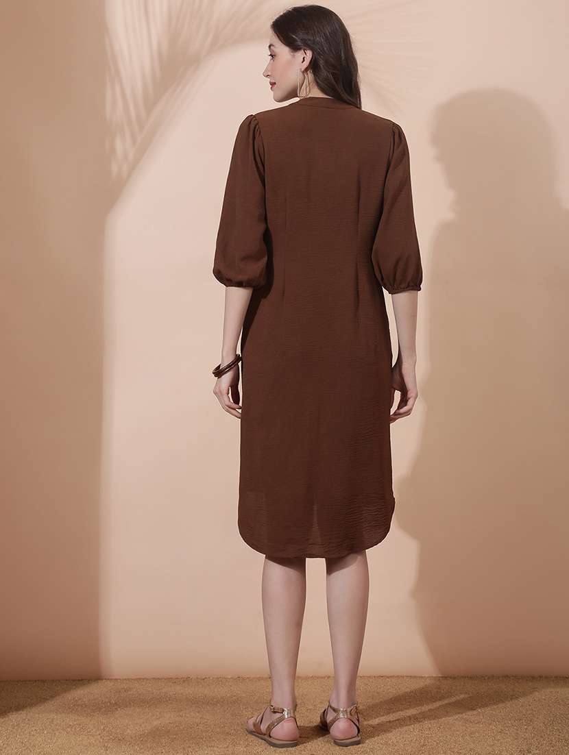 women solid puff sleeve shirt dress - 22378313 -  Standard Image - 3