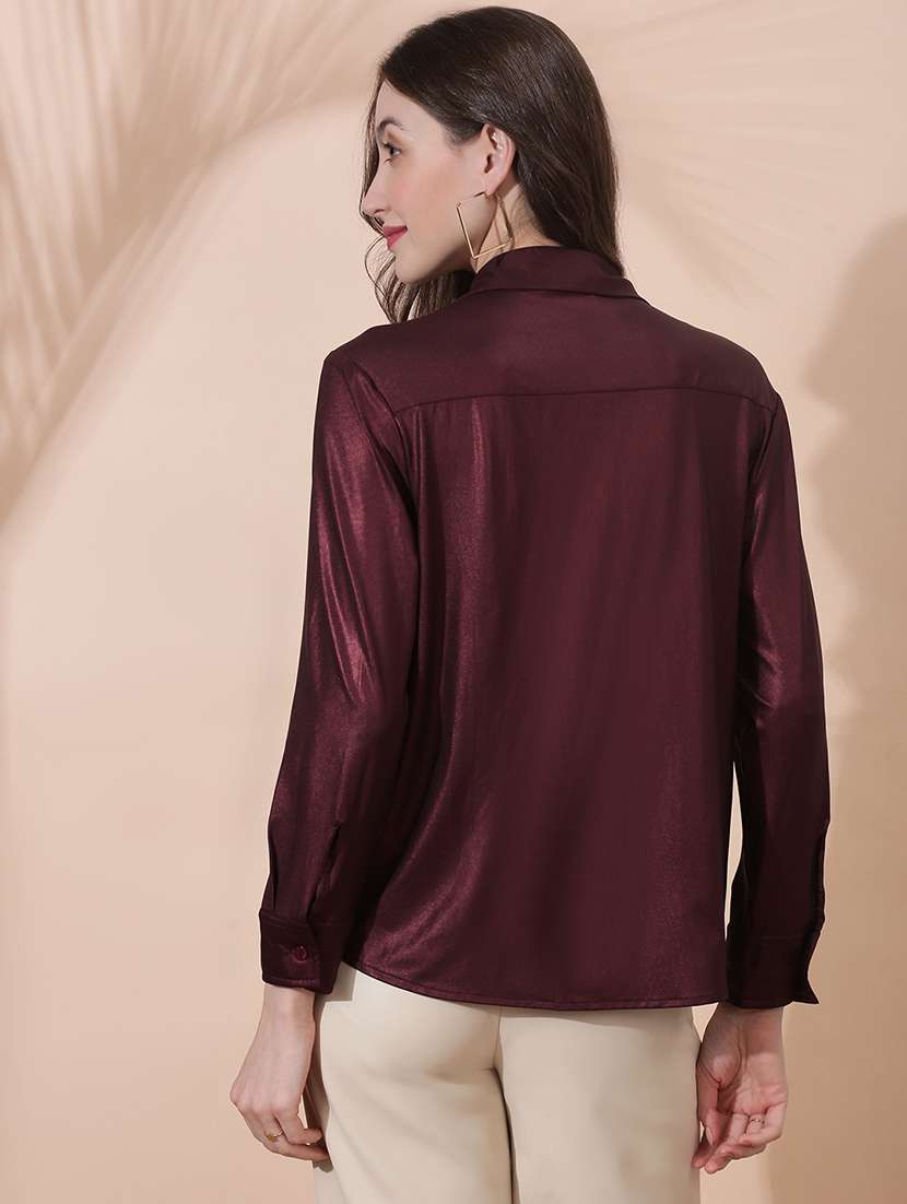 women solid collared long sleeve shirt - 22378316 -  Standard Image - 3