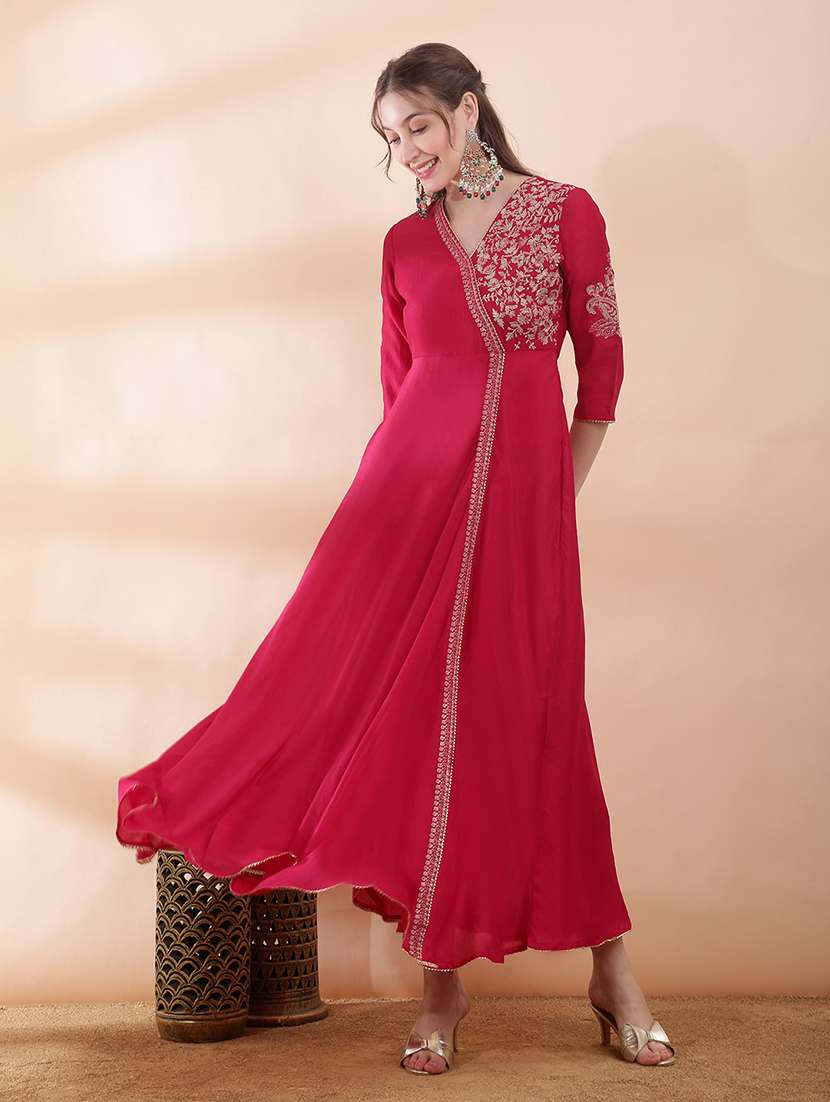 women solid with work three quarter sleeve ethnic dress