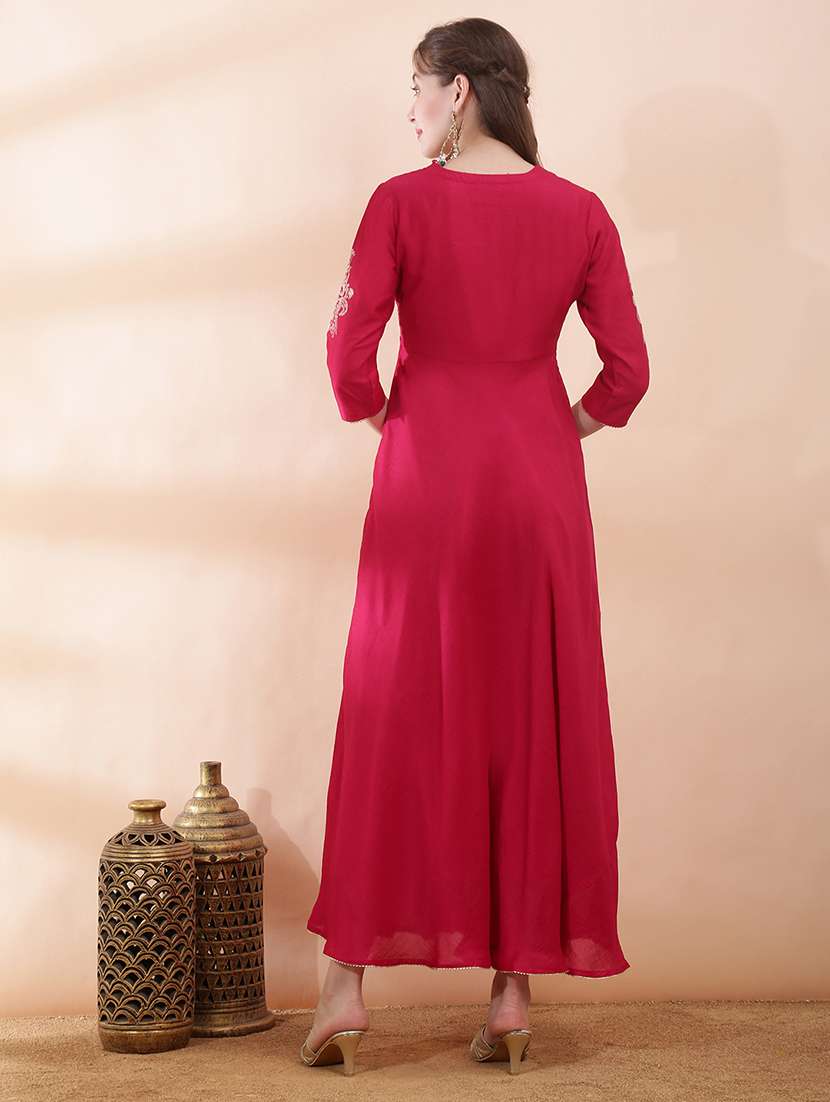 women solid with work three quarter sleeve ethnic dress - 22378322 -  Standard Image - 3