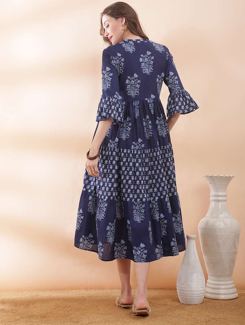 women printed bell sleeve tiered ethnic dress - 22378324 -  Standard Image - 3