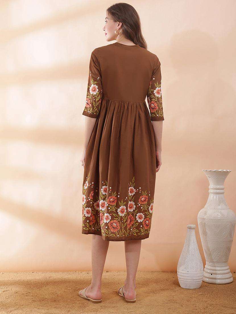 women floral three quarter sleeve ethnic dress - 22378326 -  Standard Image - 3