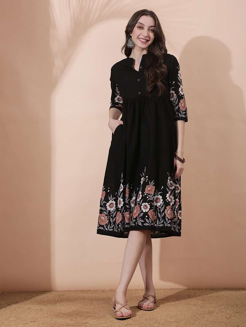 women floral three quarter sleeve ethnic dress