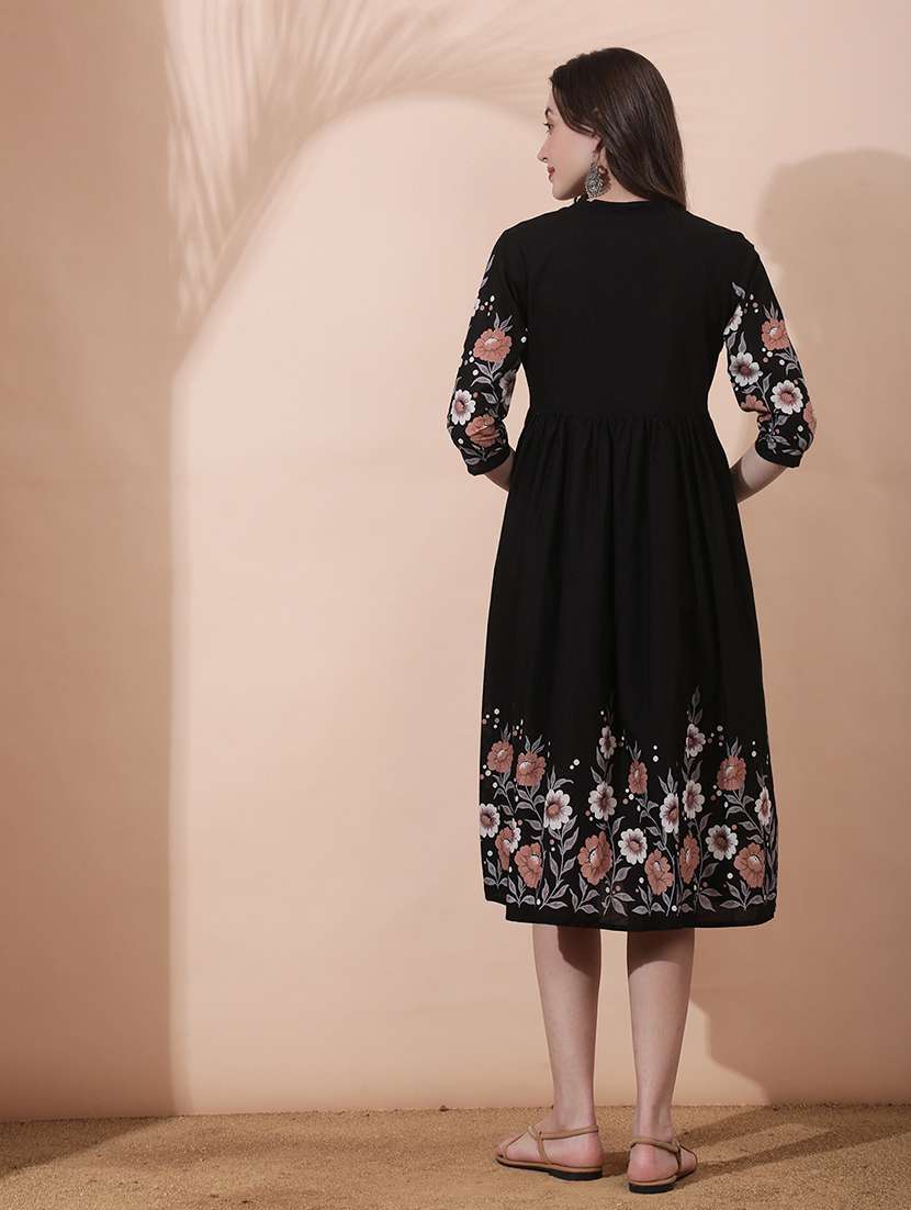 women floral three quarter sleeve ethnic dress - 22378327 -  Standard Image - 3