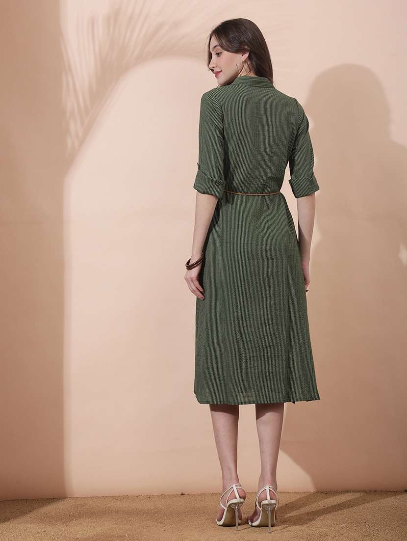 women striped roll up sleeve a-line ethnic dress - 22378328 -  Standard Image - 3