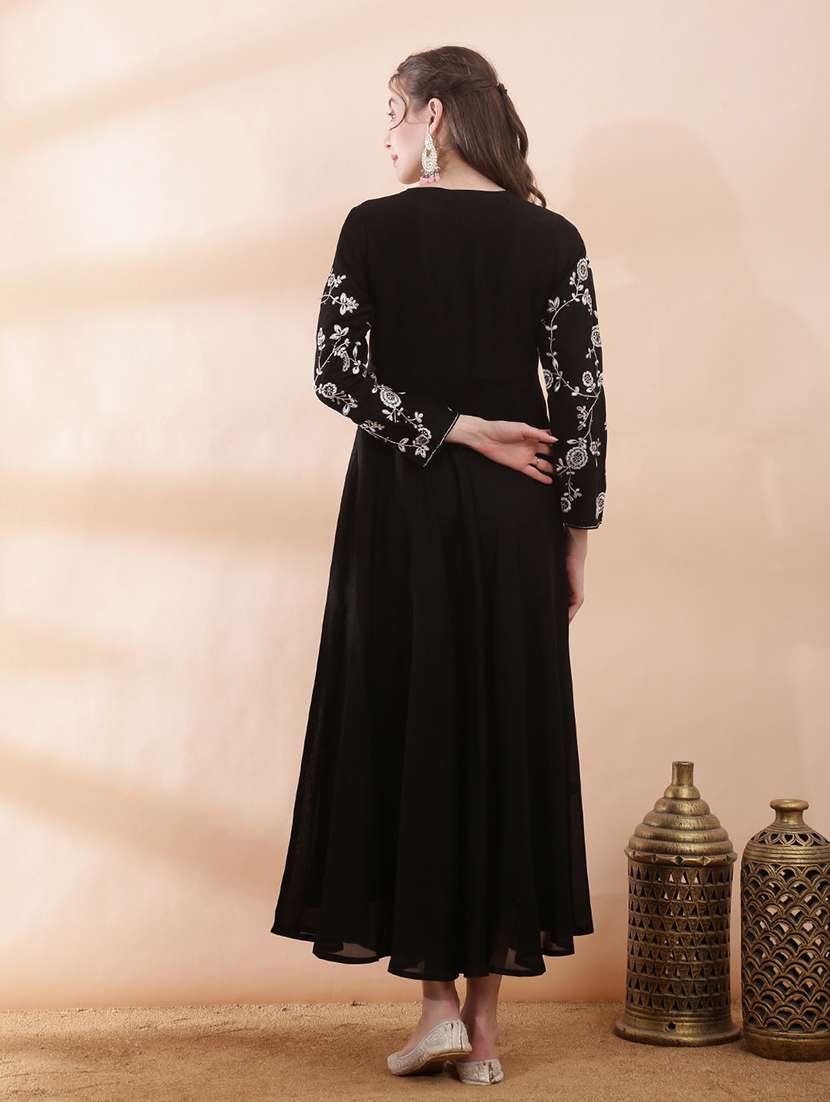 women solid with work long sleeve ethnic dress - 22378331 -  Standard Image - 3