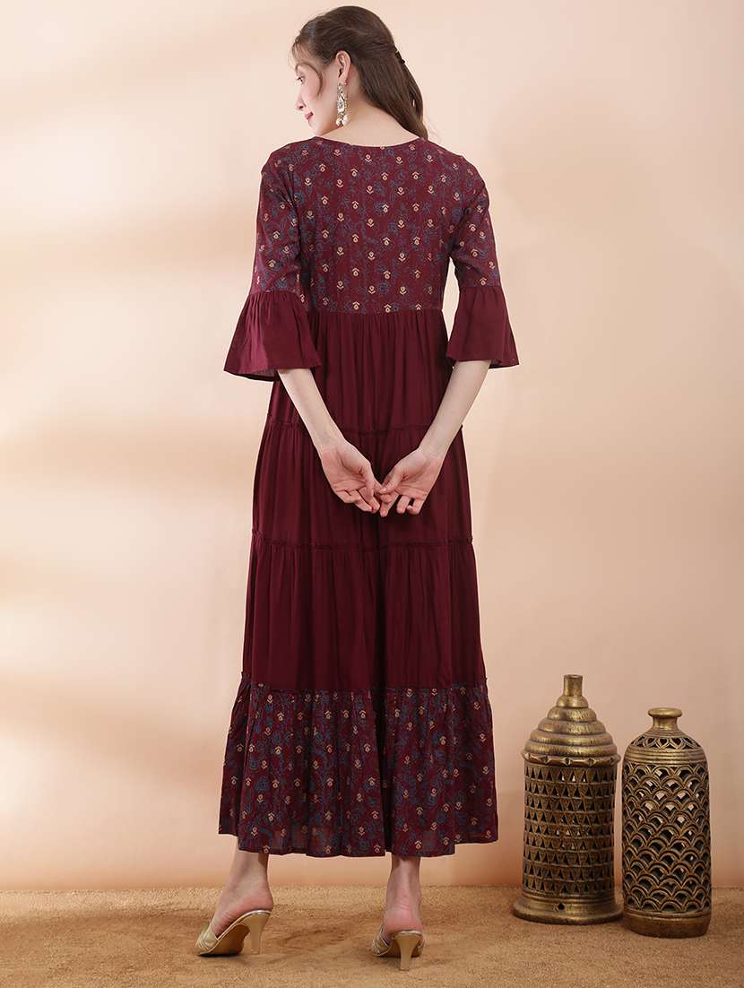 women printed bell sleeve tiered ethnic dress - 22378332 -  Standard Image - 3