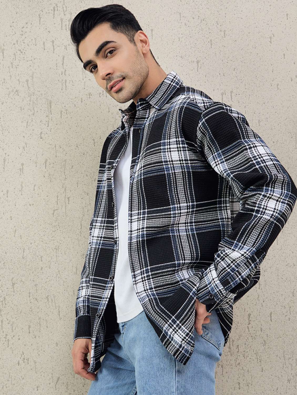 men checkered long sleeve oversized casual shirt - 22378374 -  Standard Image - 3