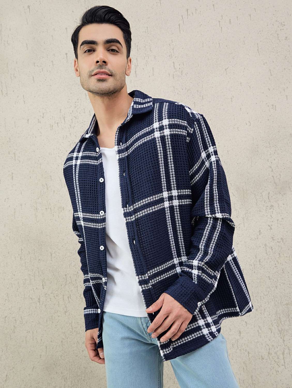 men checkered long sleeve oversized casual shirt - 22378375 -  Standard Image - 3