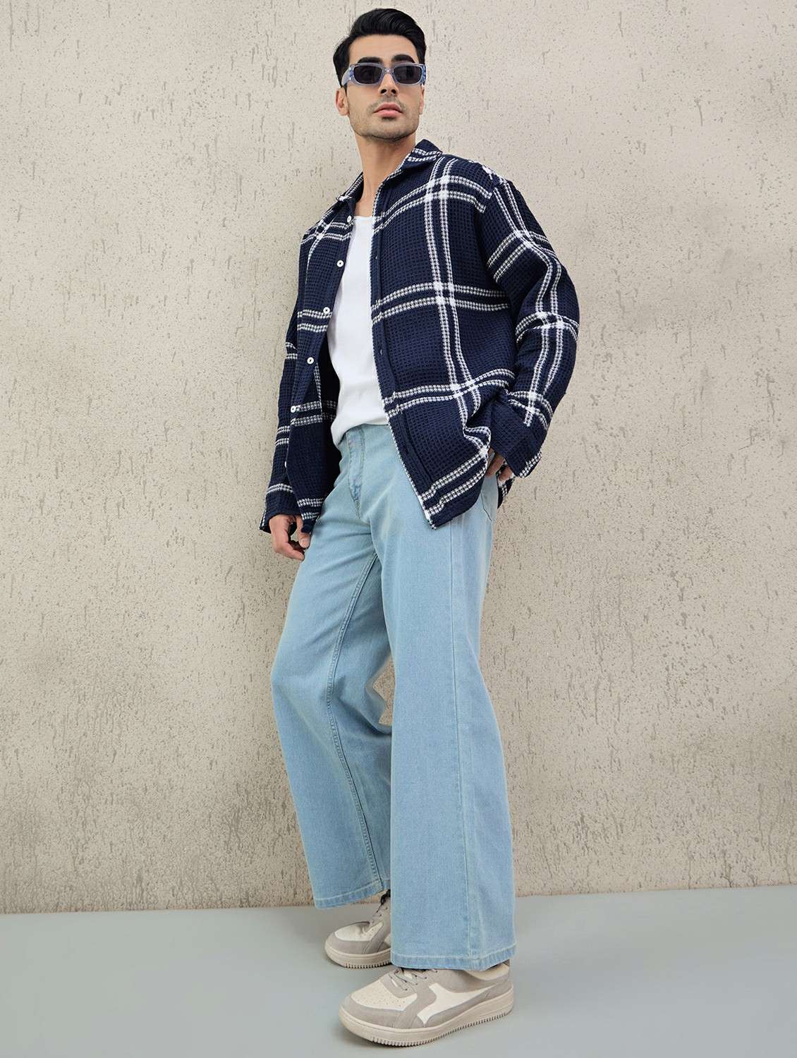 men checkered long sleeve oversized casual shirt - 22378375 -  Standard Image - 5