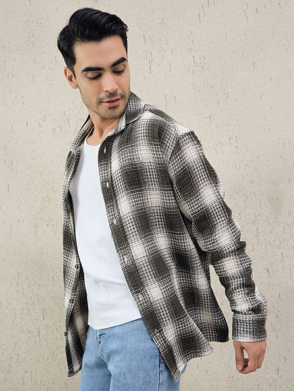 men checkered long sleeve oversized casual shirt - 22378376 -  Standard Image - 3