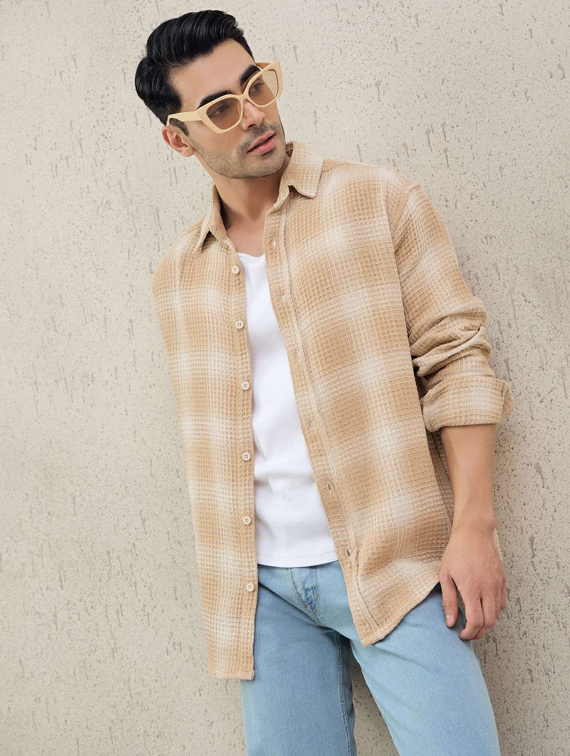 men checkered long sleeve oversized casual shirt
