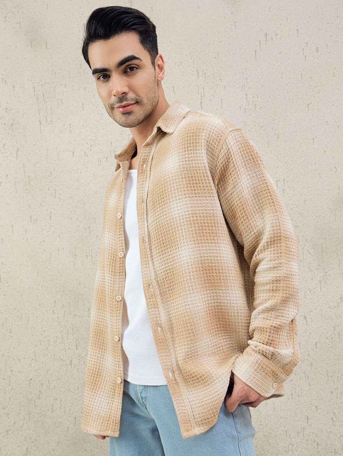 men checkered long sleeve oversized casual shirt - 22378377 -  Standard Image - 3