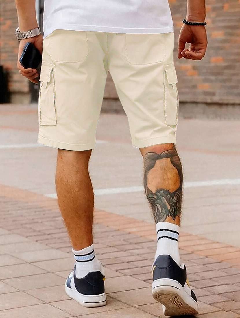 men solid mid rise regular fit cargo shorts - 22378531 -  Standard Image - 3
