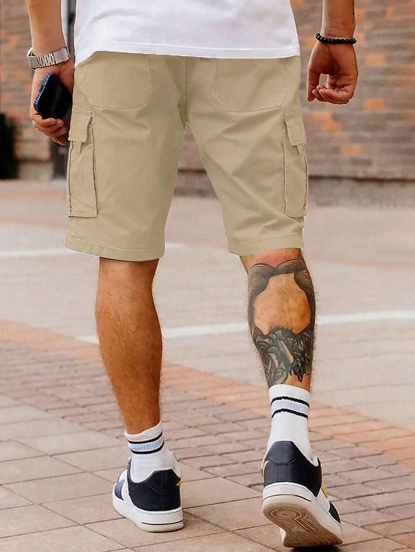 men solid mid rise regular fit cargo shorts - 22378533 -  Standard Image - 3