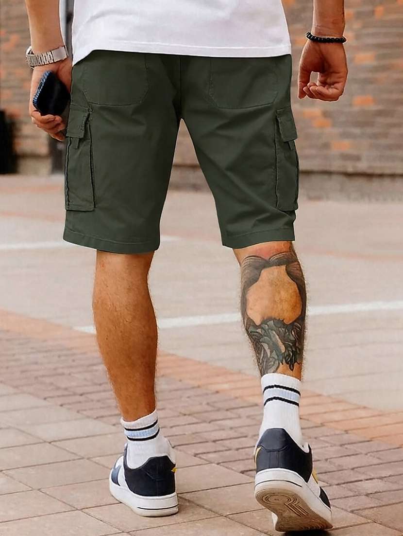 men solid mid rise regular fit cargo shorts - 22378535 -  Standard Image - 3