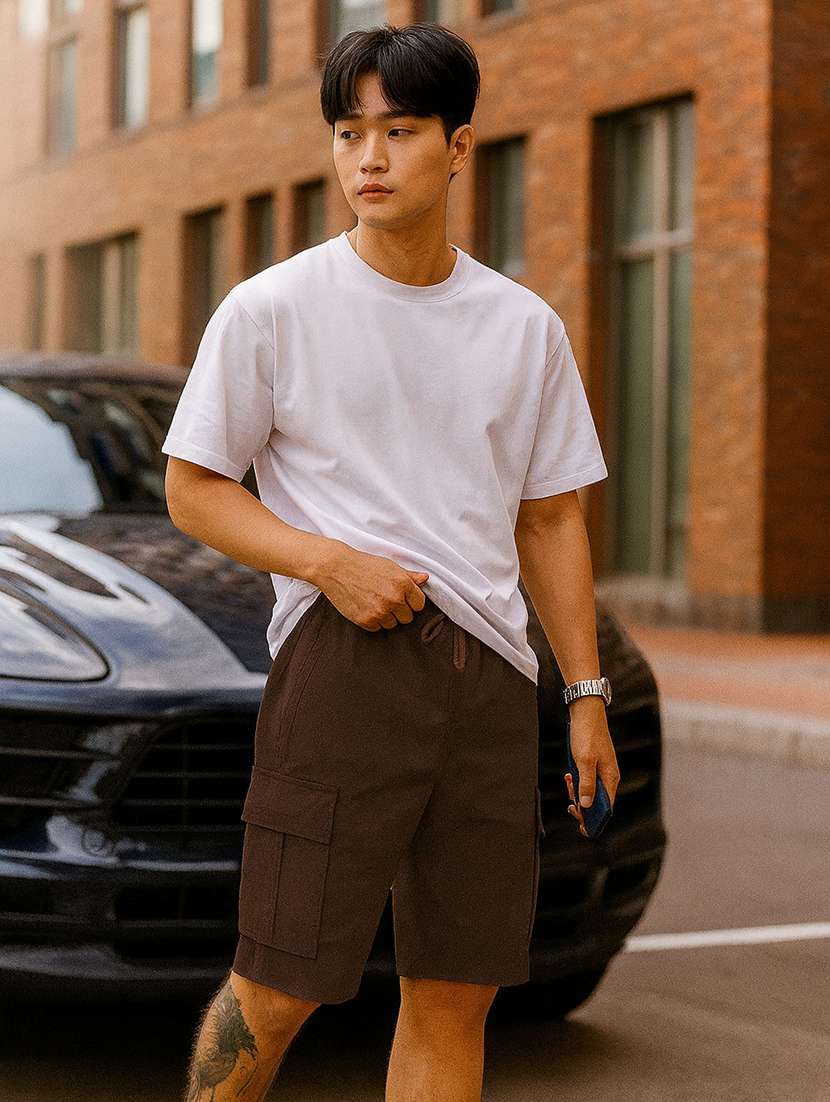 men solid mid rise regular fit cargo shorts - 22378536 -  Standard Image - 3