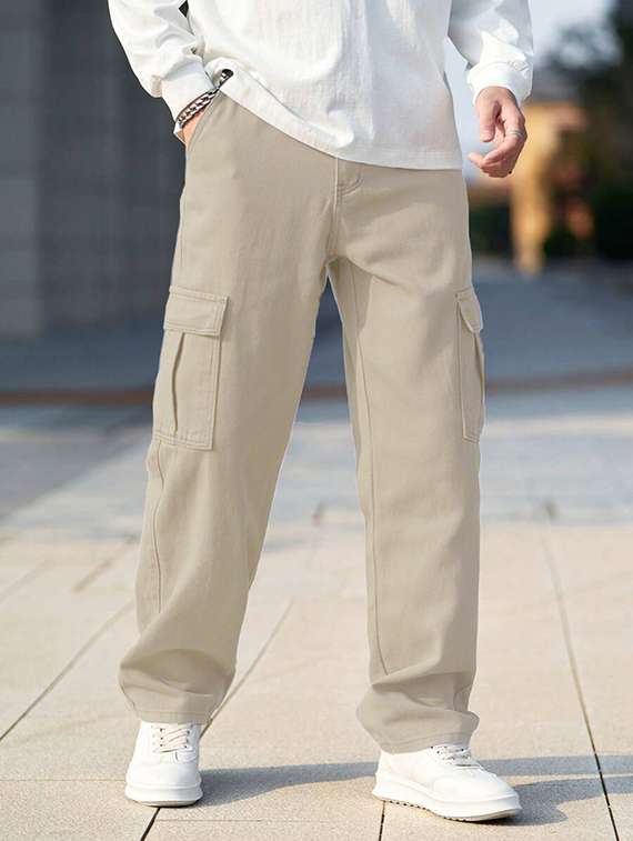 men solid mid rise relaxed fit cargo