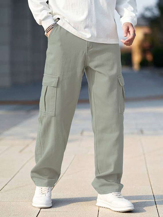 men solid mid rise relaxed fit cargo