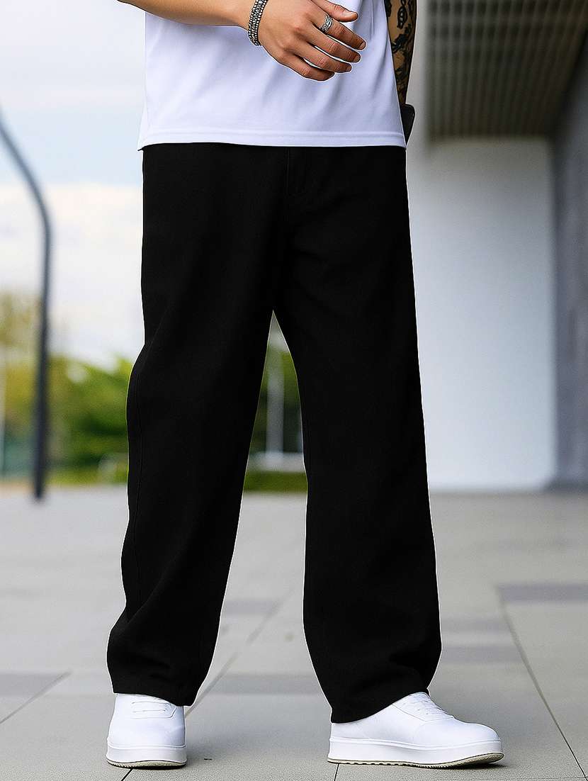 men plain mid rise full length baggy jeans