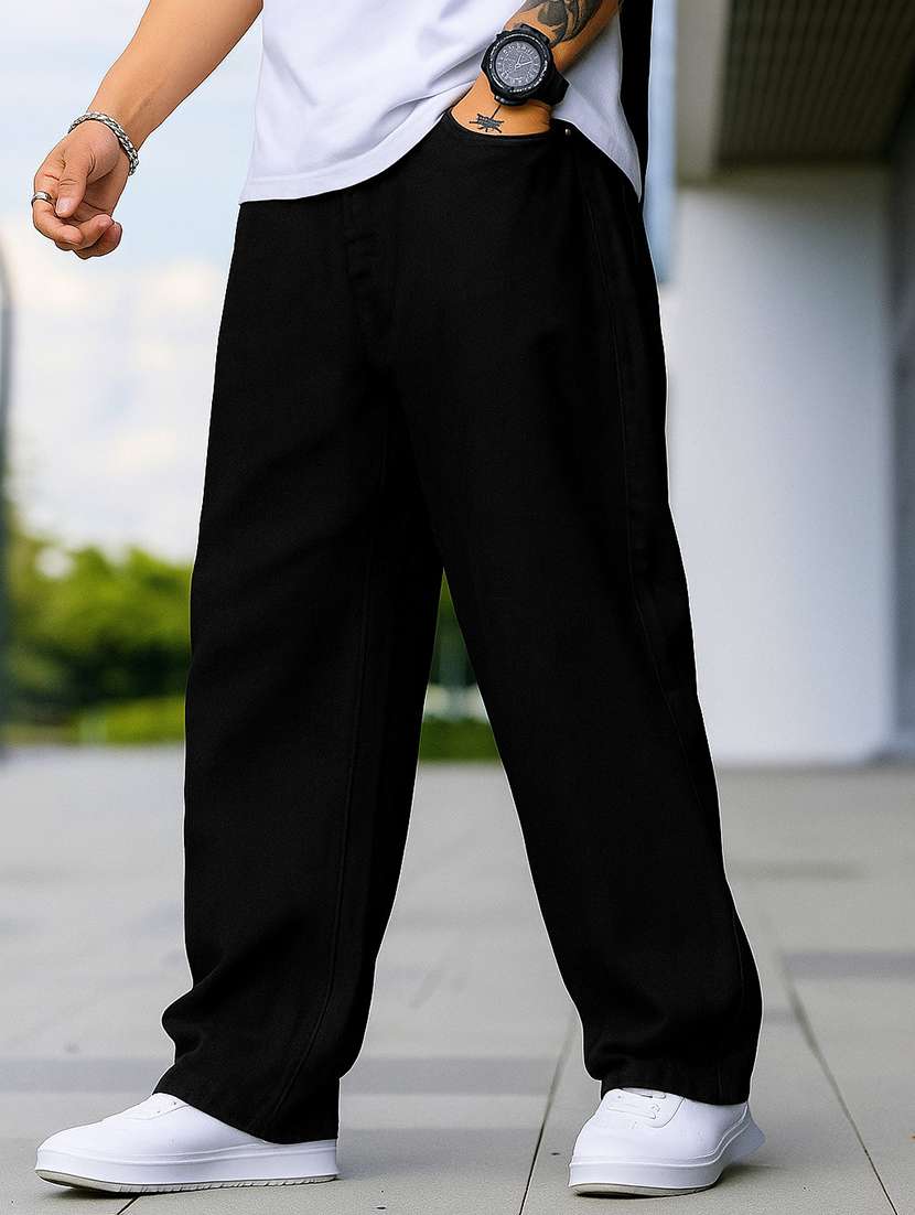 men plain mid rise full length baggy jeans - 22378557 -  Standard Image - 3